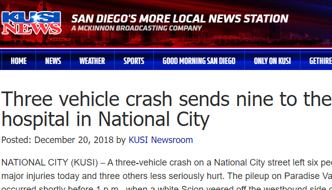  Three vehicle crash sends nine to the hospital in National City