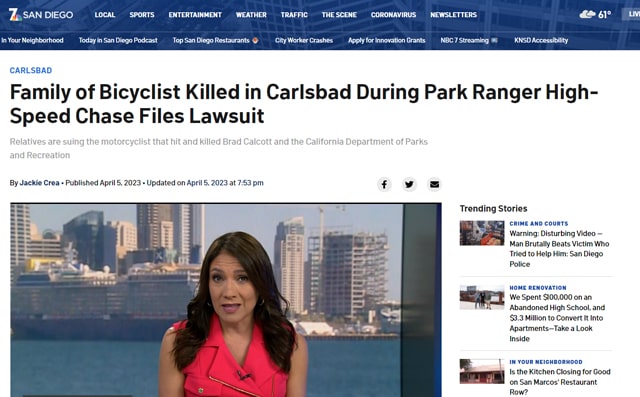 Family of Bicyclist Killed in Carlsbad During Park Ranger High-Speed Chase Files Lawsuit